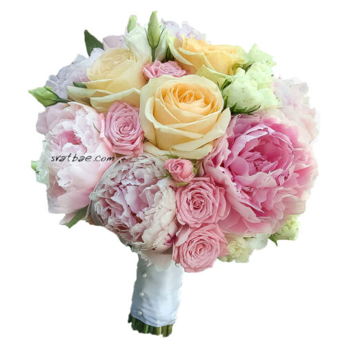 Булчински букет “Нежност в прасковено и розово” Булчински букет “Нежност в прасковено и розово”