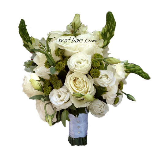 Булчински букет в бяло със зелен орнитогалум Булчински букет в бяло със зелен орнитогалум