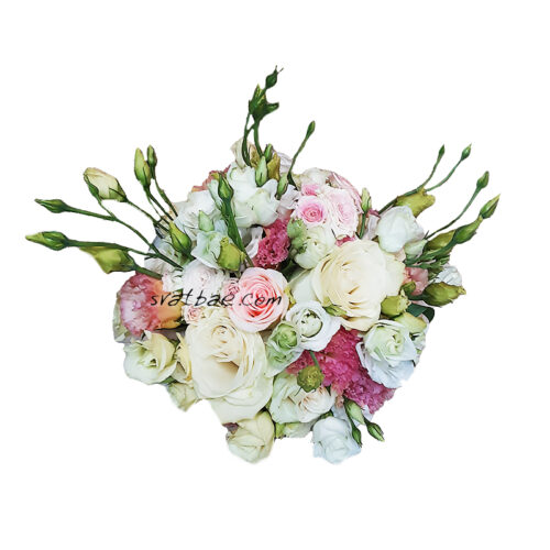 Булчински букет в бяло и два нюанса на розовото Булчински букет в бяло и два нюанса на розовото