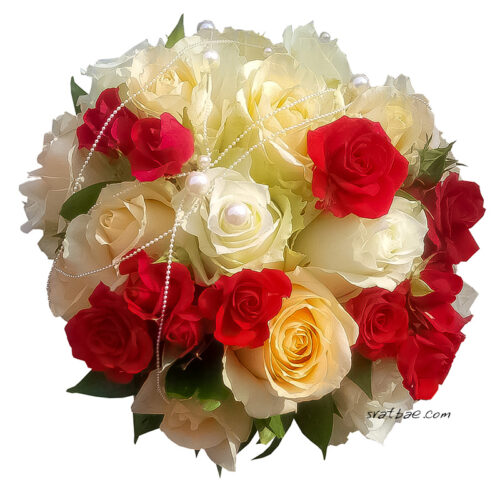 Булчински букет в бяло и червено Булчински букет в бяло и червено