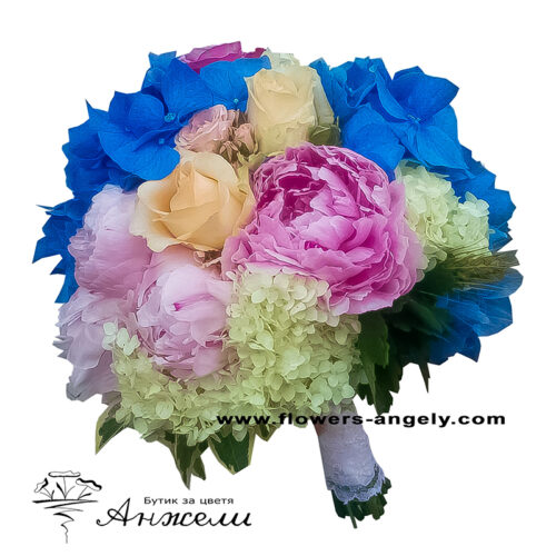 Булчински букет със сини хортензии Булчински букет със сини хортензии