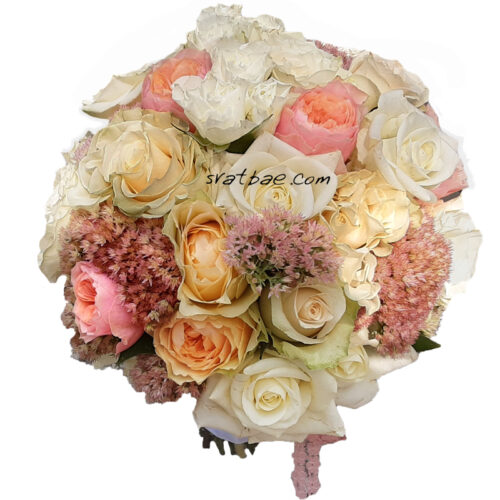 Булчински букет в бяло, розово и прасковено Булчински букет в бяло, розово и прасковено