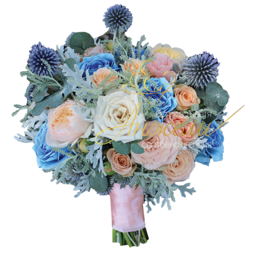 Булчински букет “Бохо” в синьо Булчински букет “Бохо” в синьо